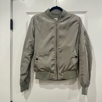 Ashley by 26 International Outerwear Olive Satin Full Zip Bomber Jacket - Sz MED