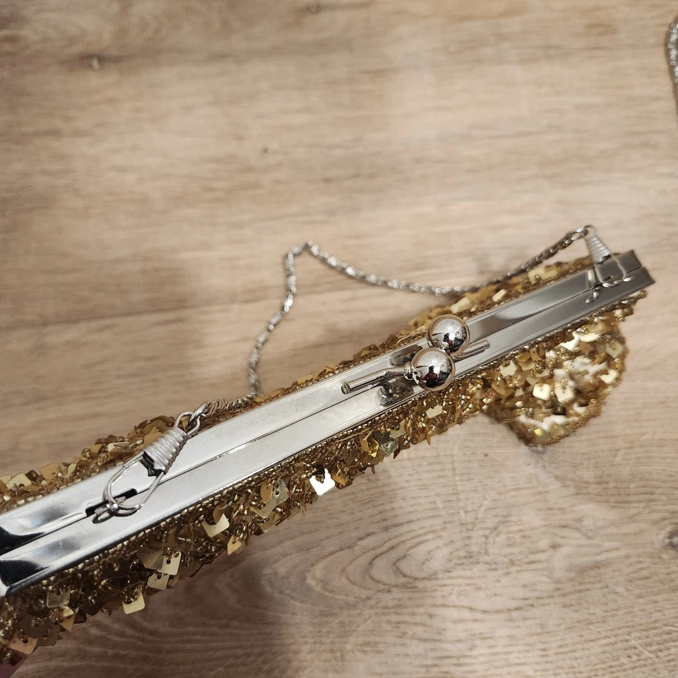 Nicole Lee Sequin Shimmer Sparkle Gold Bag Purse Shoulder Crossbody Clutch Chain - Image 3 of 4