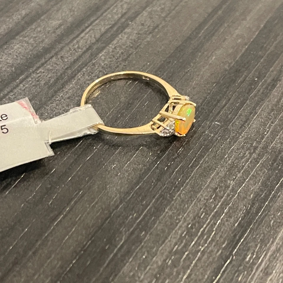 Anel de ouro 9 quilates corte redondo opala fogo e topázio branco tamanho N 1,57 g Hallmarked - Imagem 4 de 4