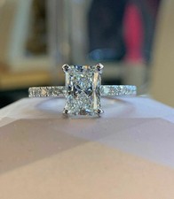 1.50Ct Emerald Cut Lab Created Diamond Women Wedding Ring 14K White Gold Plated
