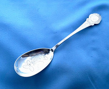 Farrington & Hunnewell Coin Silver Strawberry Serve Spoon 8 3/4 Inches Mono 60 g