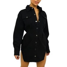 NWT Pretty Little Thing UK8 US 4 Black Cinched Waist Denim Mini Dress Streetwear