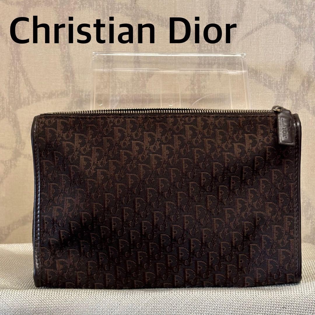 Christian Dior Trotter Brown Leather Clutch Bag 8.3x5.9x2.4in Japan Import