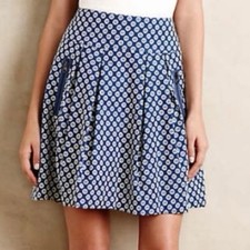 Anthropologie Maeve Womens Fourth Street Swing Skirt Size 8 Blue Cottage Boho