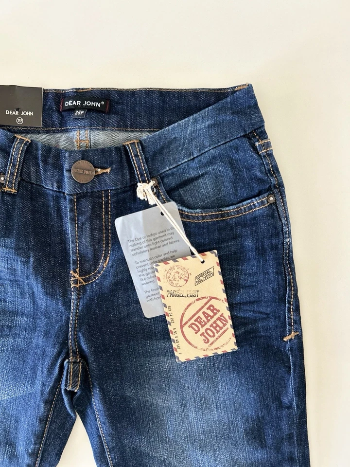 NWT - Dear John Women’s Blue Ankle Cropped Straight Leg Jean Rolled Hem Size 25P - Image 3 of 4