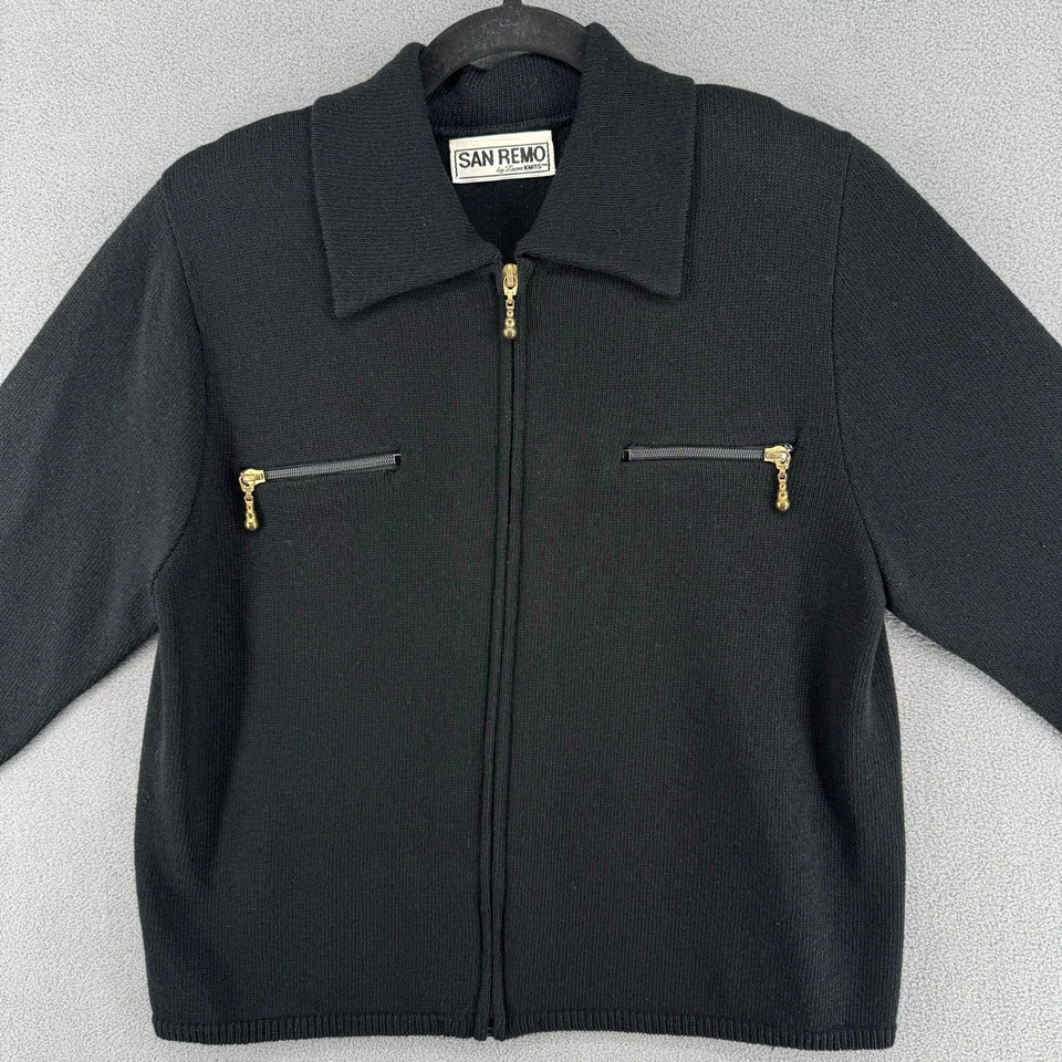 Винтажный женский вязаный свитер на молнии San Remo от Laura M черный Old Money Basic - Изображение 4 из 4