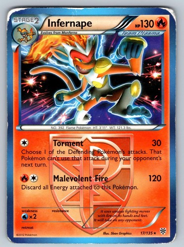 Infernape 17/135 Holo Rare Plasma Storm Pokemon Heavily Played