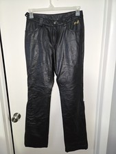 Harley Davidson Black Genuine Leather Biker Pants Size 36/8. Zippered Lower Legs