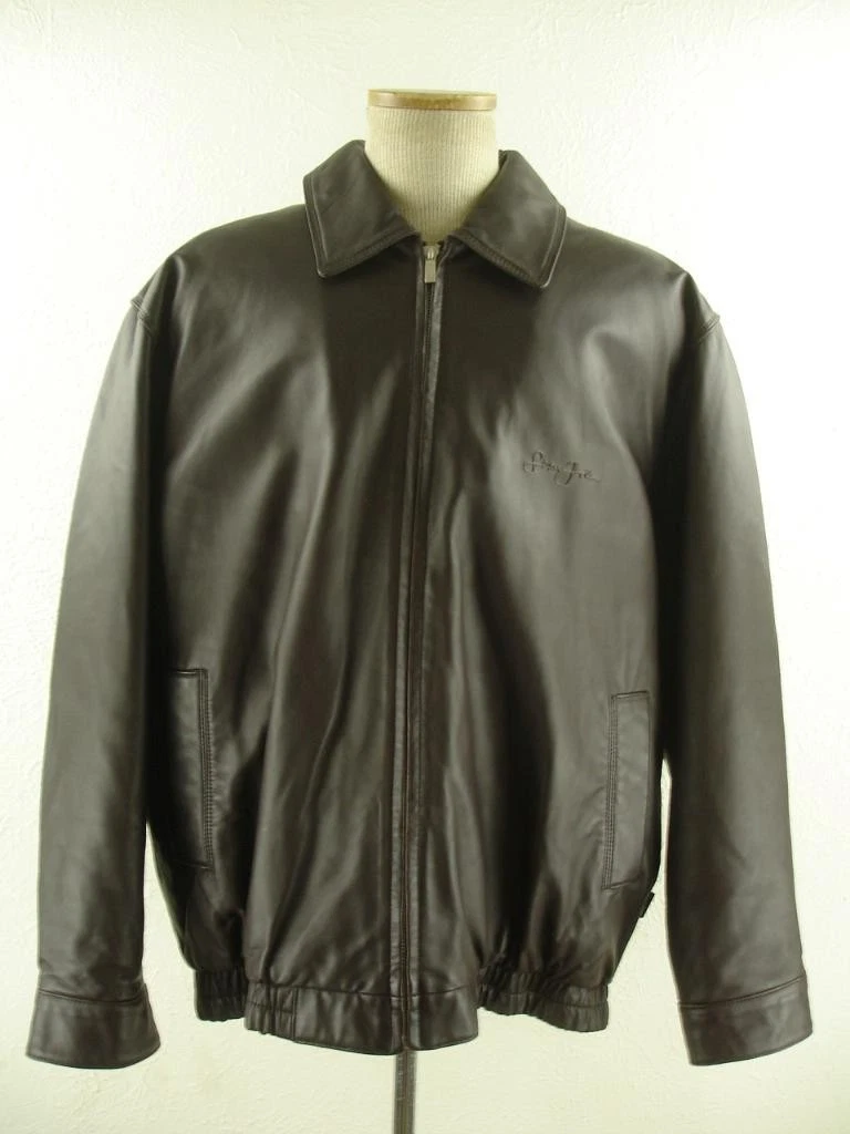 Men's sz L Sean John Signed Dark Brown Genuine Leather Jacket Motorcycle Bomber