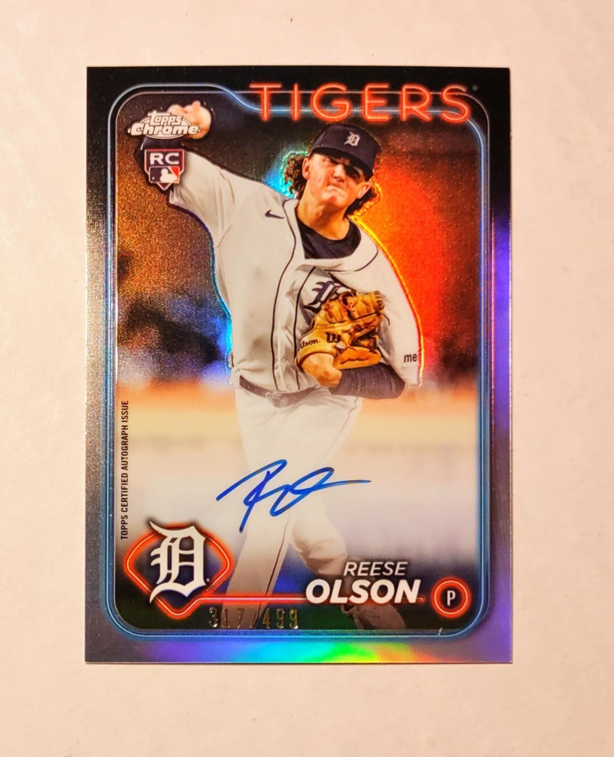 Reese Olson 2024 Topps Chrome RC AUTO REFRACTOR 317/499 Tigers #RA-RO Raw T6