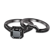 2 CT Princess Lab Created Diamond Bridal Wedding Ring Set 14K Black Gold Over