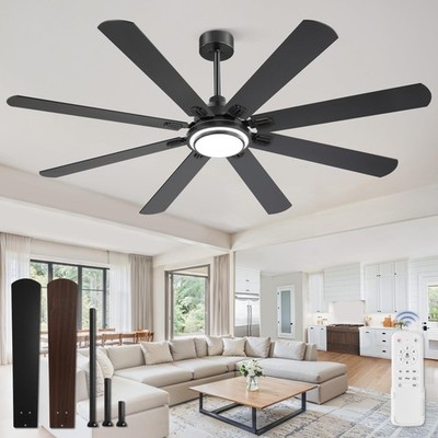 72 Inch Indoor Outdoor Large Ceiling Fans with Lights and Remote, Black