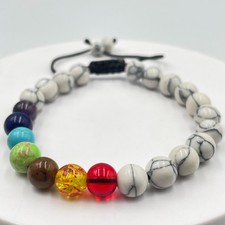 VTG Chakra White Howlite Style Bead Macrame C...