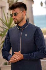 R24 LAWUNG Al-Ameer Adult Men's Thobe Modern Design Arabian Jubbah Blue