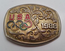Vintage USA 1988 OLYMPIC GAMES Metal Belt Buckle Gold Brass Tone