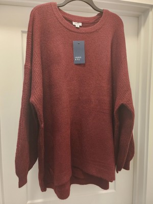 NWT Crown & Ivy Burgundy Crew Neck Oversized Long  Sleeve Sweater Size XXL