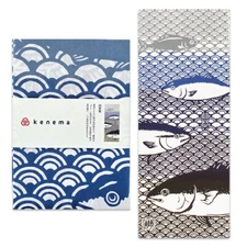 Japanese Cotton Tenugui Tapestry Hand Towel Bento Cloth Shusseuo Fish 35"x13.5"