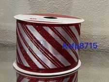 Glitter Red Candy Cane Striped Wired Edge Ribbon - 2.5  x 20 Ft Christmas Craft