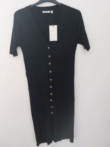 Brave Soul Jersey Button Up Dress UK 16 Black (Belt is missing) NWT - Picture 1 of 13