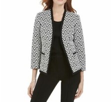 Kasper Womens Zig-Zag Open Front Knit Black Open-Front Jacket Size 6 Petite
