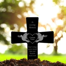 Personalized Memorial Acrylic Plaque Stake, Temporary Grave Marker Cross
