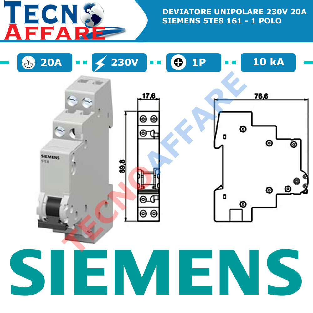 Deviatore Unipolare 1P 20A 1 Modulo Siemens 5TE8 161
