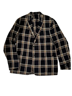 Todd Snyder 100% Linen Sport Coat 40R Black Brown Checks Unstructured Italy