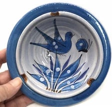 Medium Tonala Mexico Folk Art Pottery Hand Painted Ashtray Trinket Bowl Signed