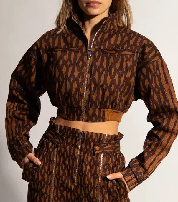 Adidas X Ivy Park Women’s Crop Monogram Jacket Wild Brown Sz Small NEW SOLD OUT