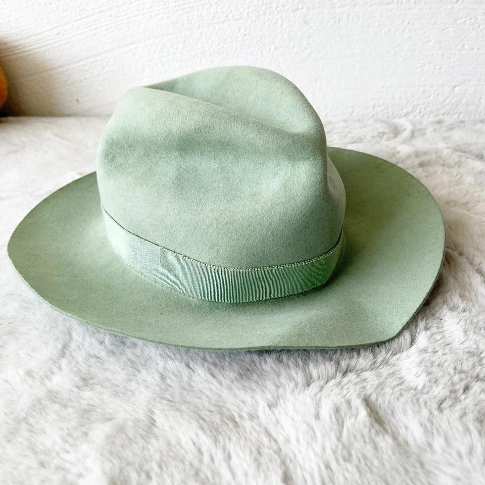 Sombrero de ala ancha Fedora verde menta RUSLAN BAGINSKIY Foto 3 de 4