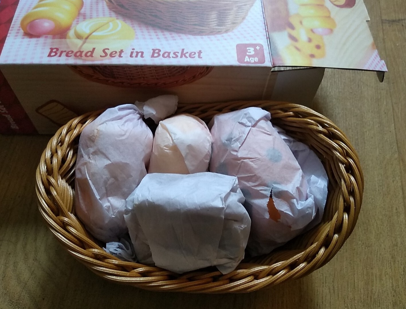 Wooden Bread Basket Set 3 Yrs+ Play Food Milly and Ted BNIB
