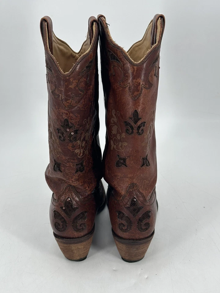 Botas Corral Vintage Lagarto-Inlay Western Puntera Cortada, Marrón Para Mujer Talla 10M Foto 4 de 4