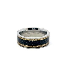 Herren Edelstahl 8mm Carbon Schwarzfaser Mit Goldfarbenem Filigran Bandring