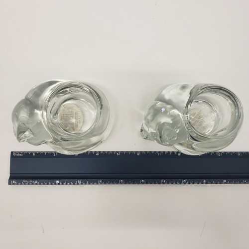 Set of 2 Indiana Clear Crystal Glass Sleeping Cat Votive Candle Holder #04458 - Picture 7 of 8
