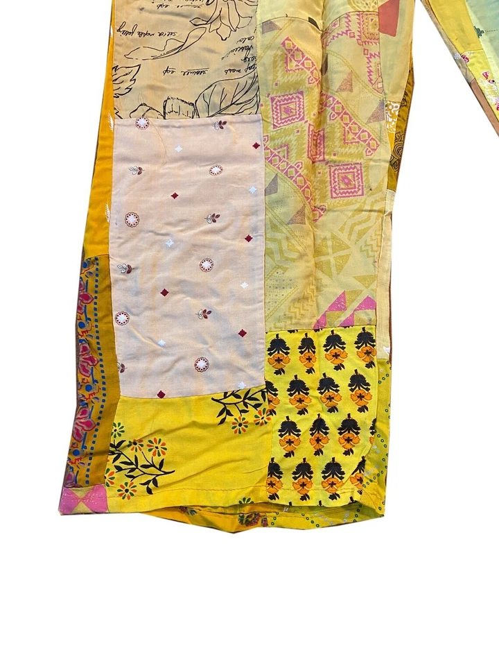 Pantalones harén con retazos amarillos, pantalones harén boho hippie, pantalón bohemio de pierna ancha Foto 3 de 4