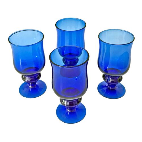 Cobalt Blue Stemware, Wine or Water Glasses, 10 oz. Capacity, Set of 4 - Picture 2 of 3