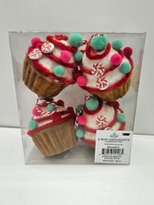 Mini adornos navideños cupcakes fieltro golosinas dulces menta caramelos paquete de 4