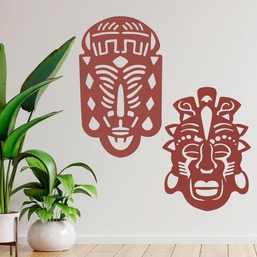 African Safari Masks Set Tribal Faces Wall Mounted Metal Home Art Decor Ornament - Picture 18 of 47