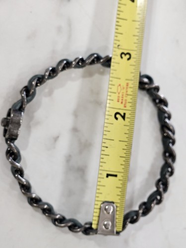 Chanel CC Turnlock Navy Blue Leather Woven Silver Tone Chain BangSz L, AUTHENTIC - Picture 6 of 10