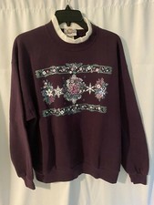 Vintage Winter Flowers Snowflake Day Breeze Sweatshirt Adult Large Made in USA