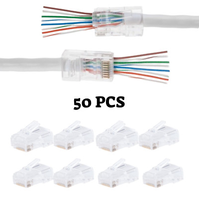 50 pcs RJ45 End Pass Through Connector for CAT6 UTP Network Cable Gold Plated