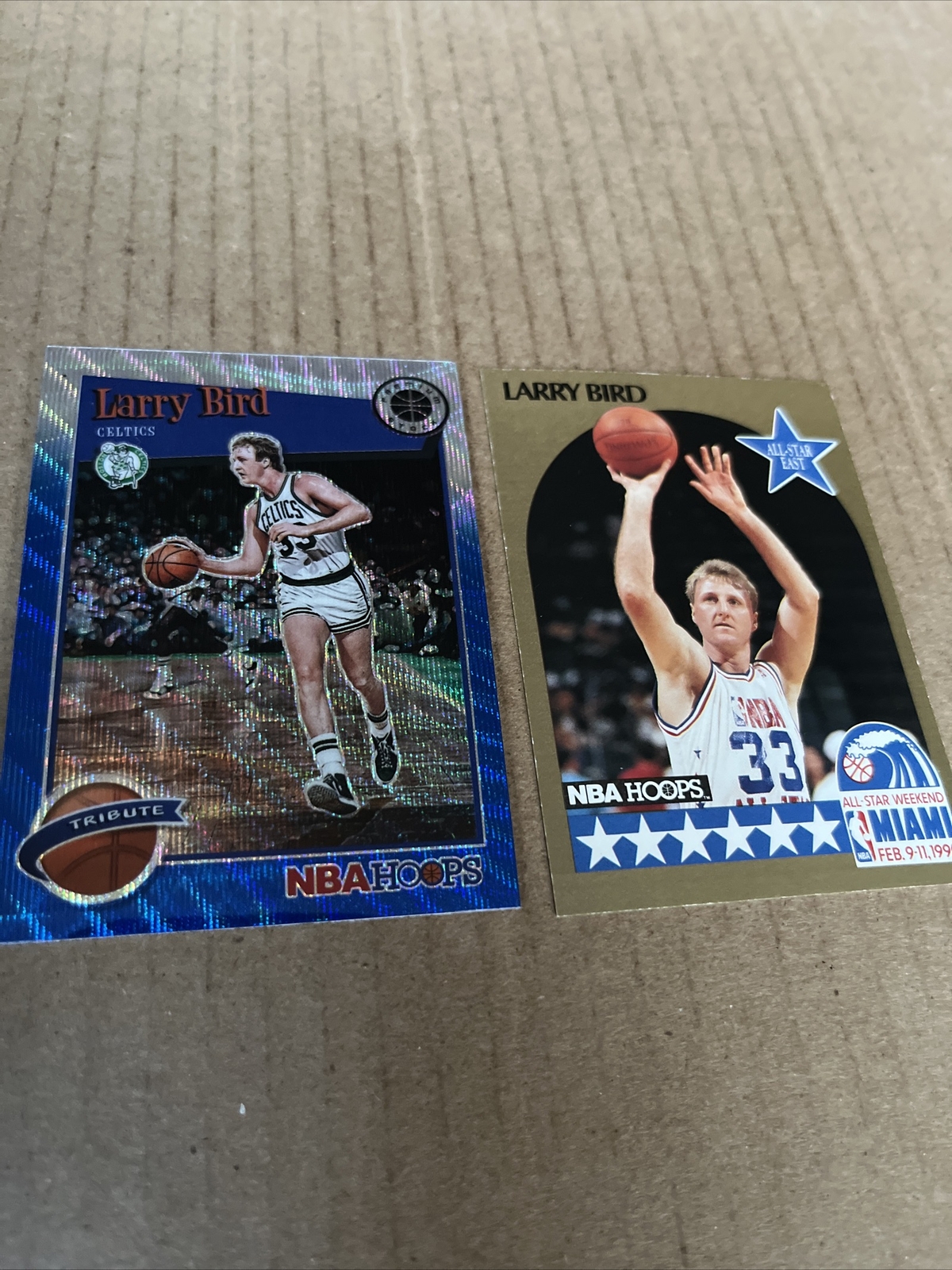 LARRY BIRD 1990 Hoops #2 & 2019 Premium Stick BLUE PRIZM #289 Celtics Cards (w)