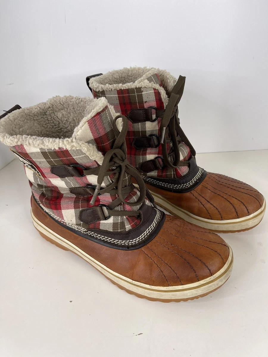 Sorel Women s Size 9 Dark Brown Tivoli Plaid Waterproof Duck Boots