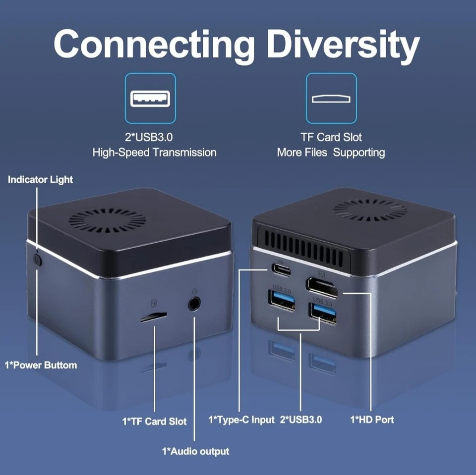 Mini PC J4125 Windows 10, 8GB RAM 256GB SSD, Mini Desktop Computer Support 4K - Image 3 of 4