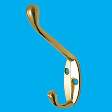 12x Brass Plated Double Hat and Coat Hook, Wardrobe, Cloakroom Clothes Two Hooks