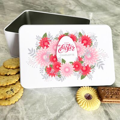 Osterei rosa & rot Blumen personalisiert Geschenk Kuchen Kekse Süßigkeiten Leckerli Dose