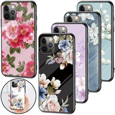 Custodia silicone vetro rigido per iPhone 17 Pro Max 15 Pro 14 16e cover telefono floreale