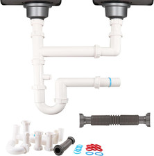 Universal 1-1/2" Kitchen Sink Drain Kit, Space-Saving Kitchen Drain P-Trap with