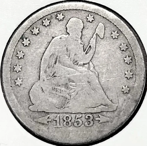 1853 Arrows and Rays Seated Liberty Quarter Good
