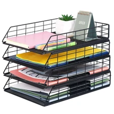 4 Pack Stackable Letter Tray Paper Organizer Metal Desk for Letter/A4 Storage
